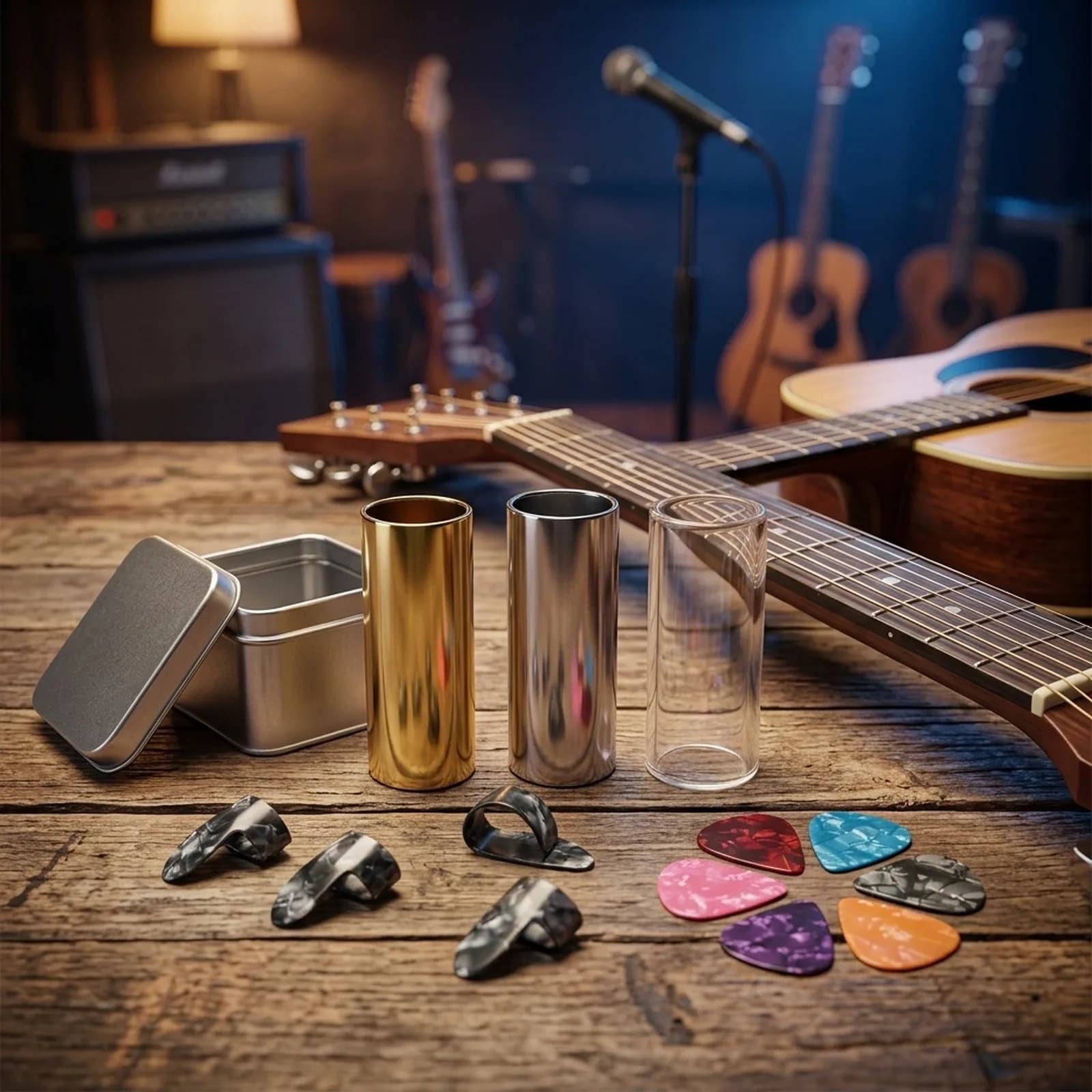 Guitar Slide Set with 1 for acrylic Glass Slide and 2 Steel Slides 10 Picks for Musicians Looking for Enhanced Slide Guitar