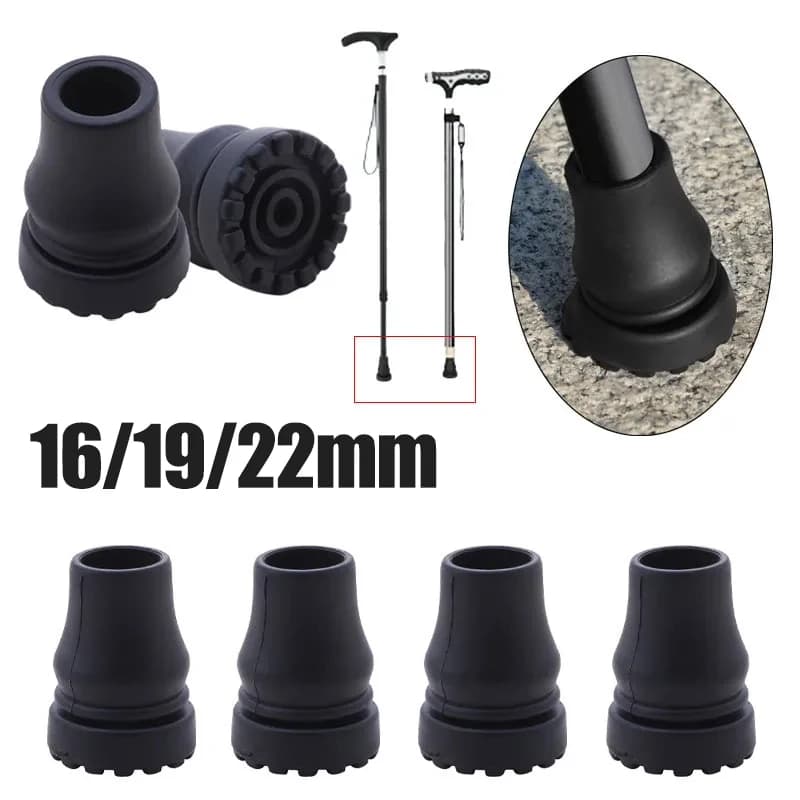 Non-Slip Rubber Cane Tips, 16/19/22mm Walking Stick Feet Covers, Durable Crutch Tips For Hiking Poles & Canes-1/3PCS