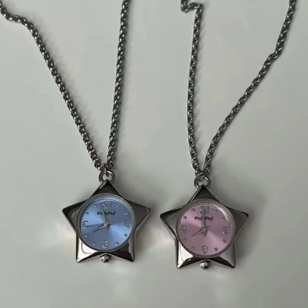 Heart-shaped Star Pocket Necklace Zinc Alloy Bag Charms Y2K Necklace Vintage Flexible Length Clock Pendant Jewelry Accessory