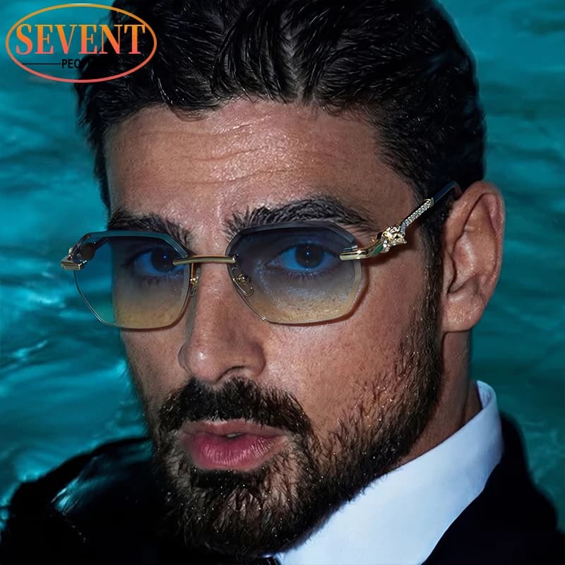 Occhiali da Sole Quadrati Senza Montatura Steampunk da Uomo 2026, di Lusso, di Tendenza, in Metallo Poligonale, Fotocromatici, Vintage, per la Guida