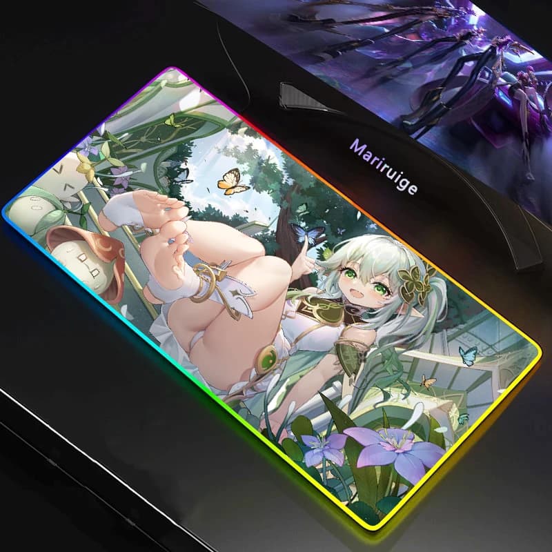 RGB Sexy Girl Naked Anime XXL Mouse Pad Gamer Genshin Impact Gaming Keyboard Computer Large Desk Mat Kawaii senza censuration