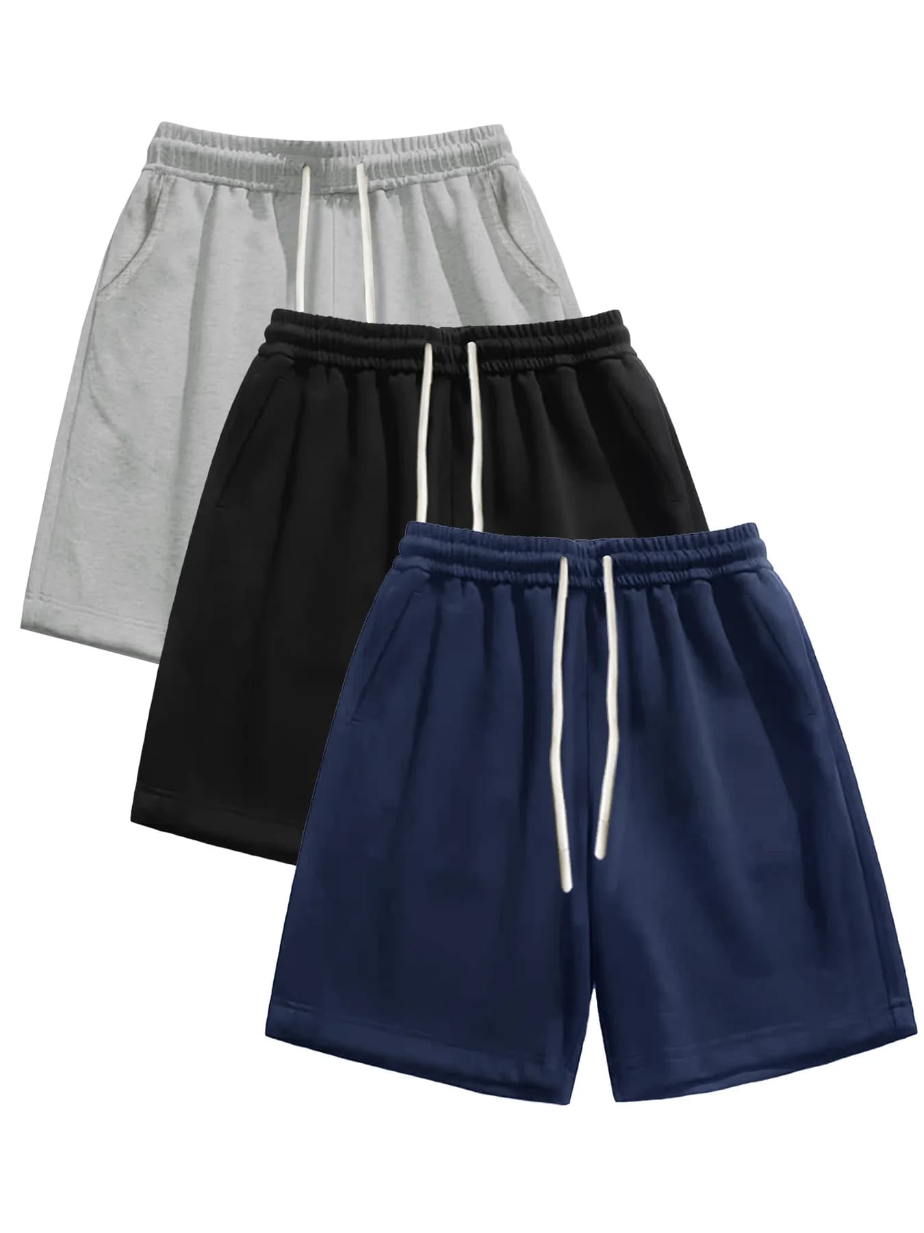 Pantaloncini da uomo in 3 pezzi, pantaloni estivi da allenamento traspiranti, comodi e regolari con coulisse in vita, tinta unita, adatti per corsa all'aperto, ciclismo, fitness, alpinismo e altri sport