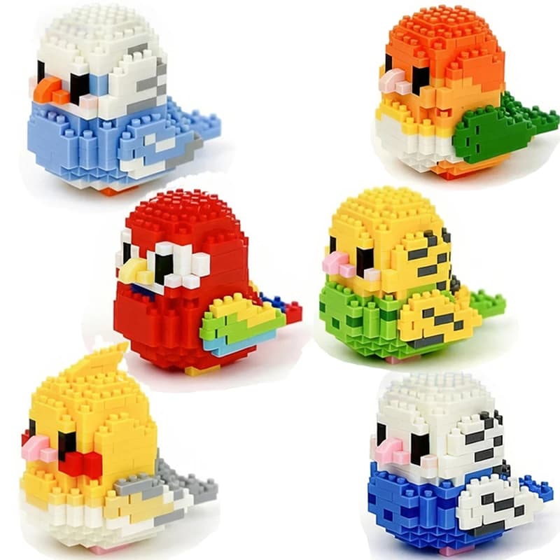 Set di micro blocchi da costruzione a forma di uccello, figure di animali pappagalli colorati, giocattoli educativi creativi, regalo per bambini, ragazzi e ragazze