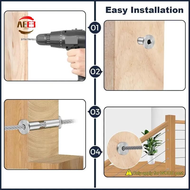 AEE3-80PCS Manicotti protettivi in acciaio inossidabile per ringhiera per cavi in fune metallica da 1/8 pollici, protezione di grado marino T316 per pali in legno