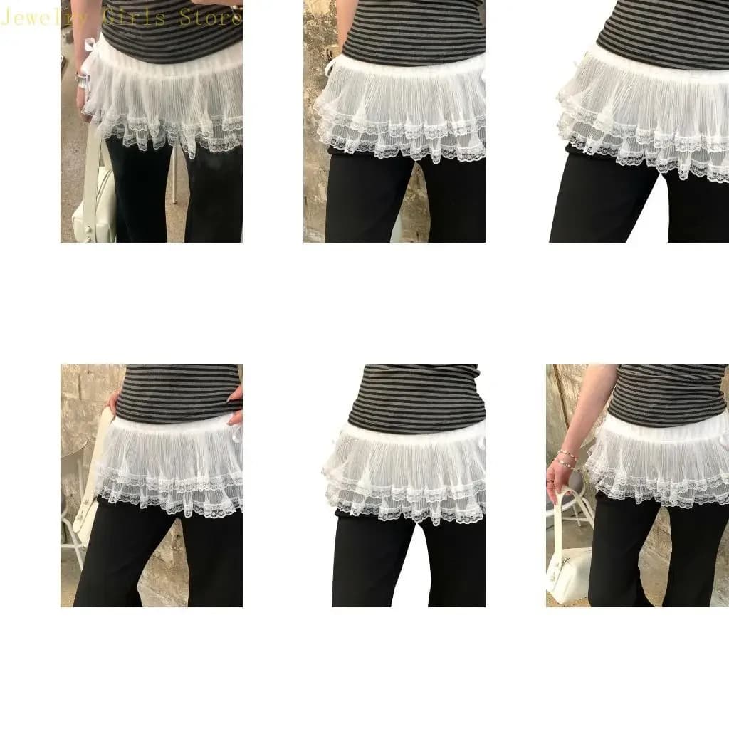 Women's Romantics Layered Ruffle Lace Waist Belt Mini Wrap Skirt Shirt Extender For Layered Outfits And Photoshoots D0UB