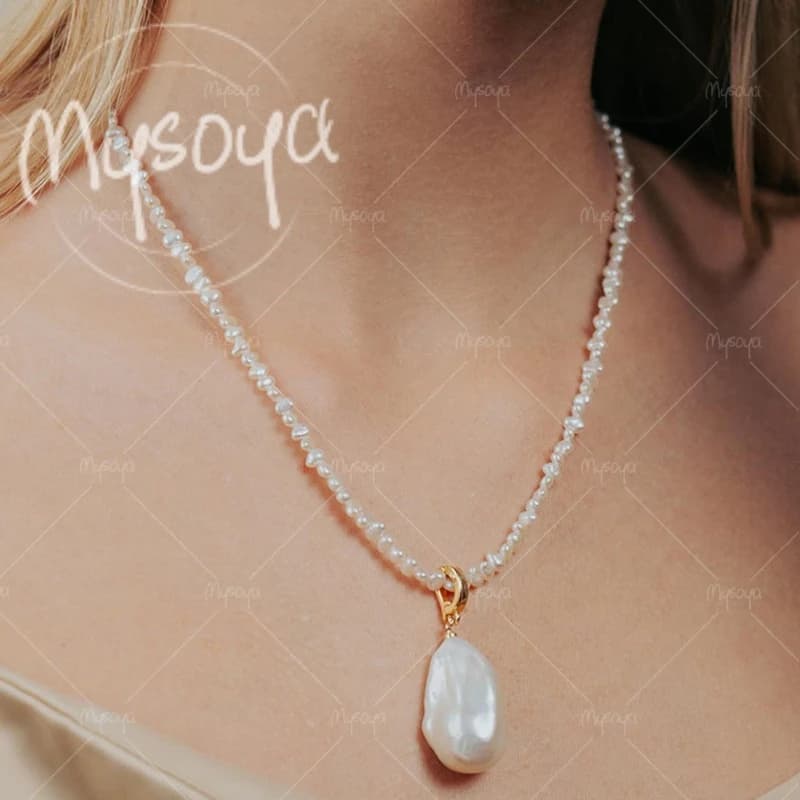 Collana di perle bianche giuntate MYSOYA da 3-4 mm e 13-15 mm per figlia/ Moglie, adatta per matrimonio/ regalo per la festa della mamma A0485