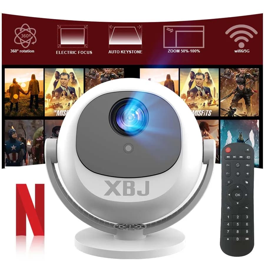 Mini Proiettore, Proiettore Portatile 4K 1280x720P HD, Wi-Fi 6 Bluetooth 6.0, Correzione Automatica Keystone HDMI USB Home Theater