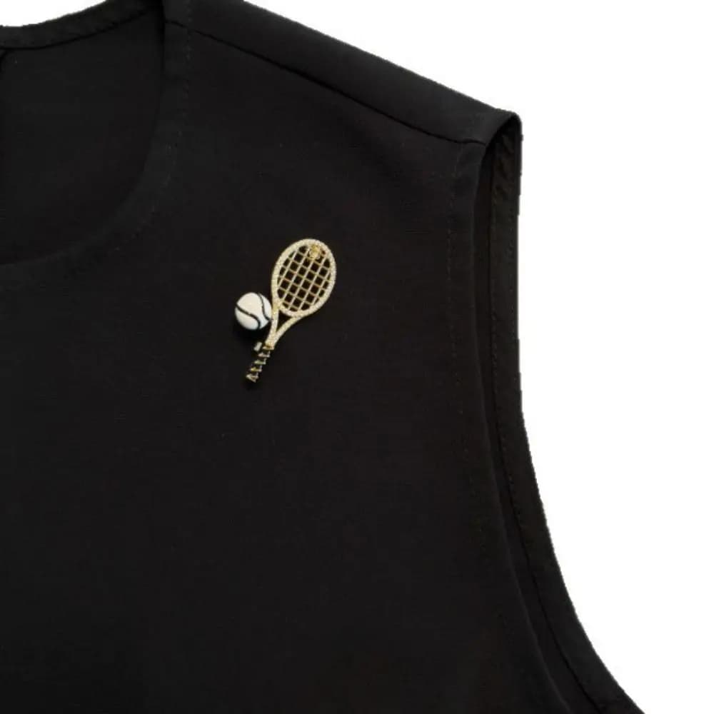 Personality Alloy Tennis Racket Brooch Rhinestone Zircon Enamel Metal Clothes Pin Badge Korean Style Gold Brooch Girls