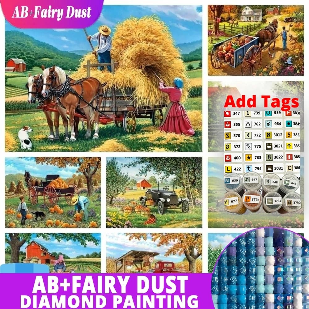 With Symbol Sticker AB Fairy Dust Drills Diamond Painting New Collection Scenery Full Square Diamond Farm Cross Stitch Kit Handm