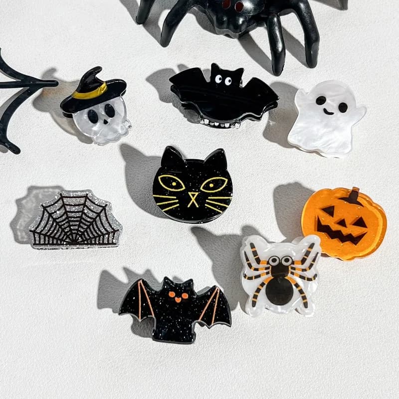 Cute Acrylic Hair Claw Clips For Halloween, Assorted Styles Tiny Decorative Barrettes To Secure Side Bangs And Stray Hair Gift