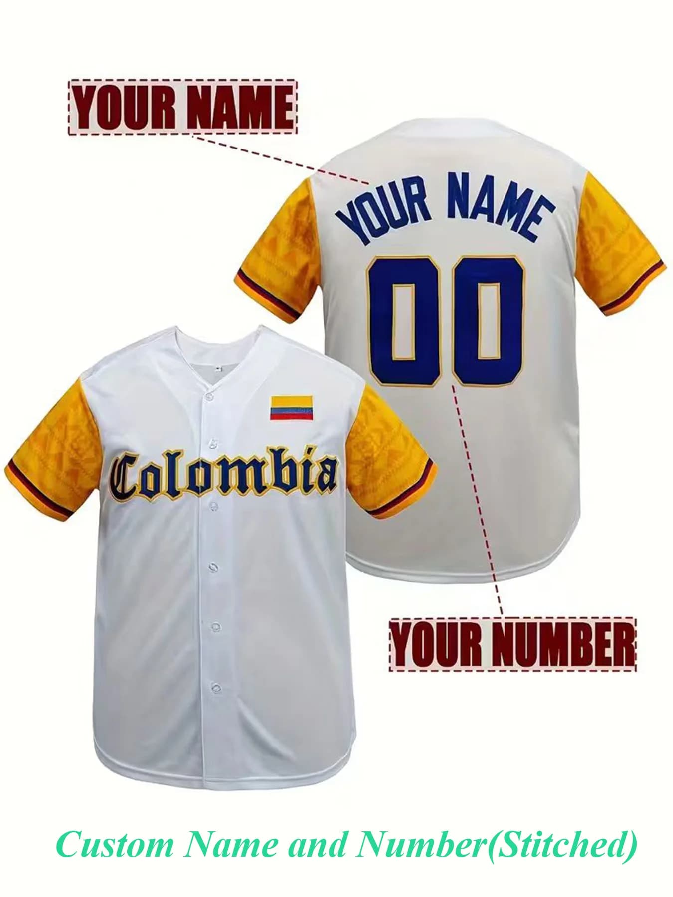 Maglia da calcio personalizzata da uomo, nome e numero personalizzati Camicie fai da te a maniche corte con ricamo Colombia Abbigliamento casual, Abbigliamento da uomo