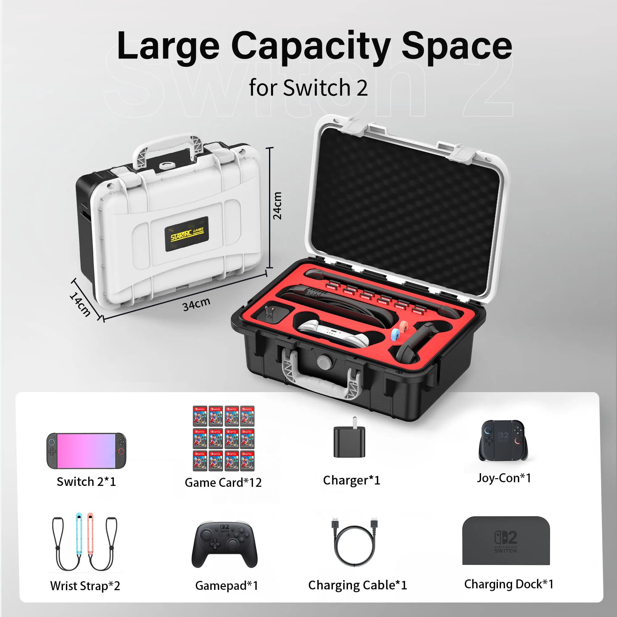 Custodia da trasporto per Nintendo Switch 2, professionale deluxe impermeabile IP67, custodia rigida da viaggio con rivestimento morbido per Nintendo Switch 2