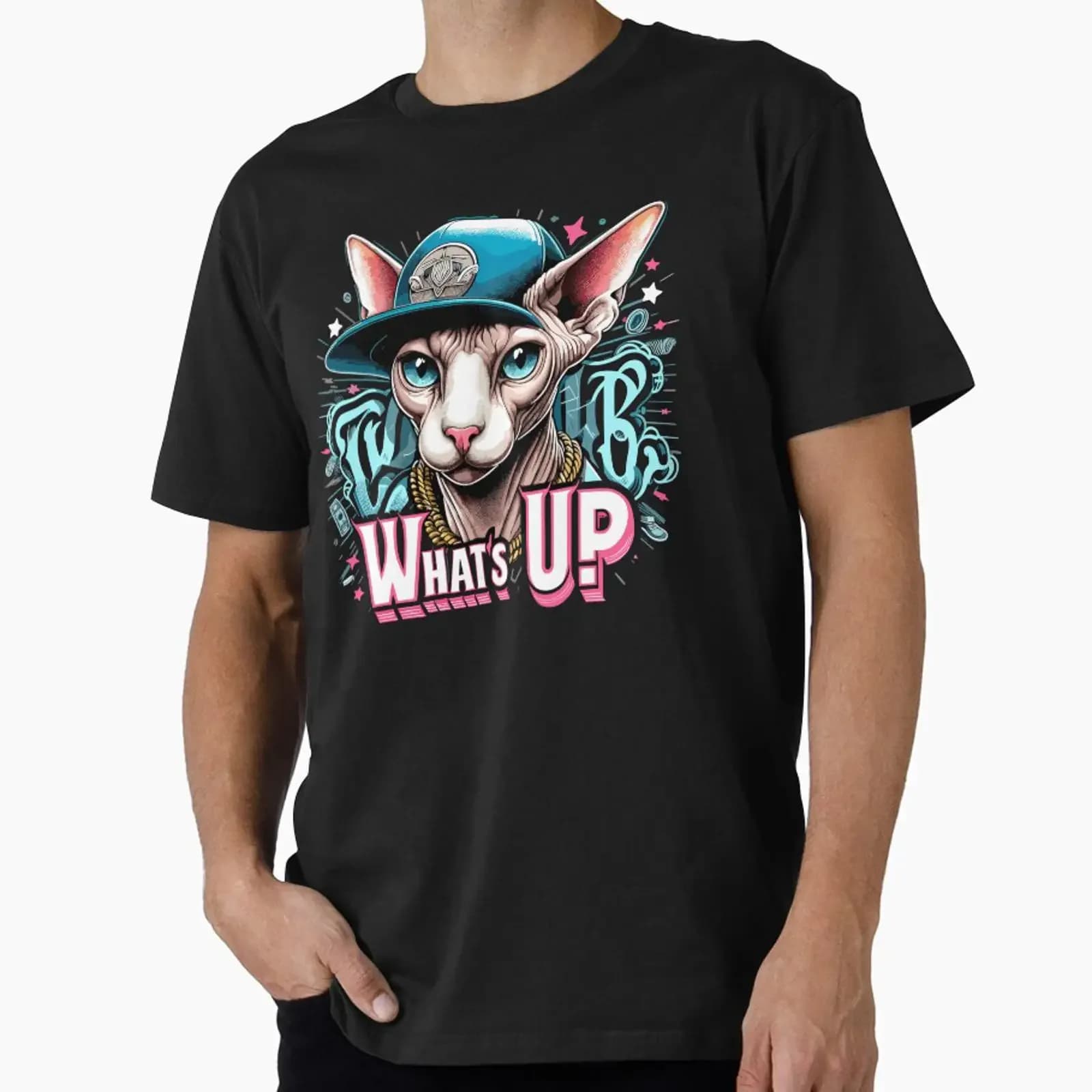 Sphynx cat cool what's up hip hop gift designed and sold by Pineapple Tree vintage Washed Comfortable fashion