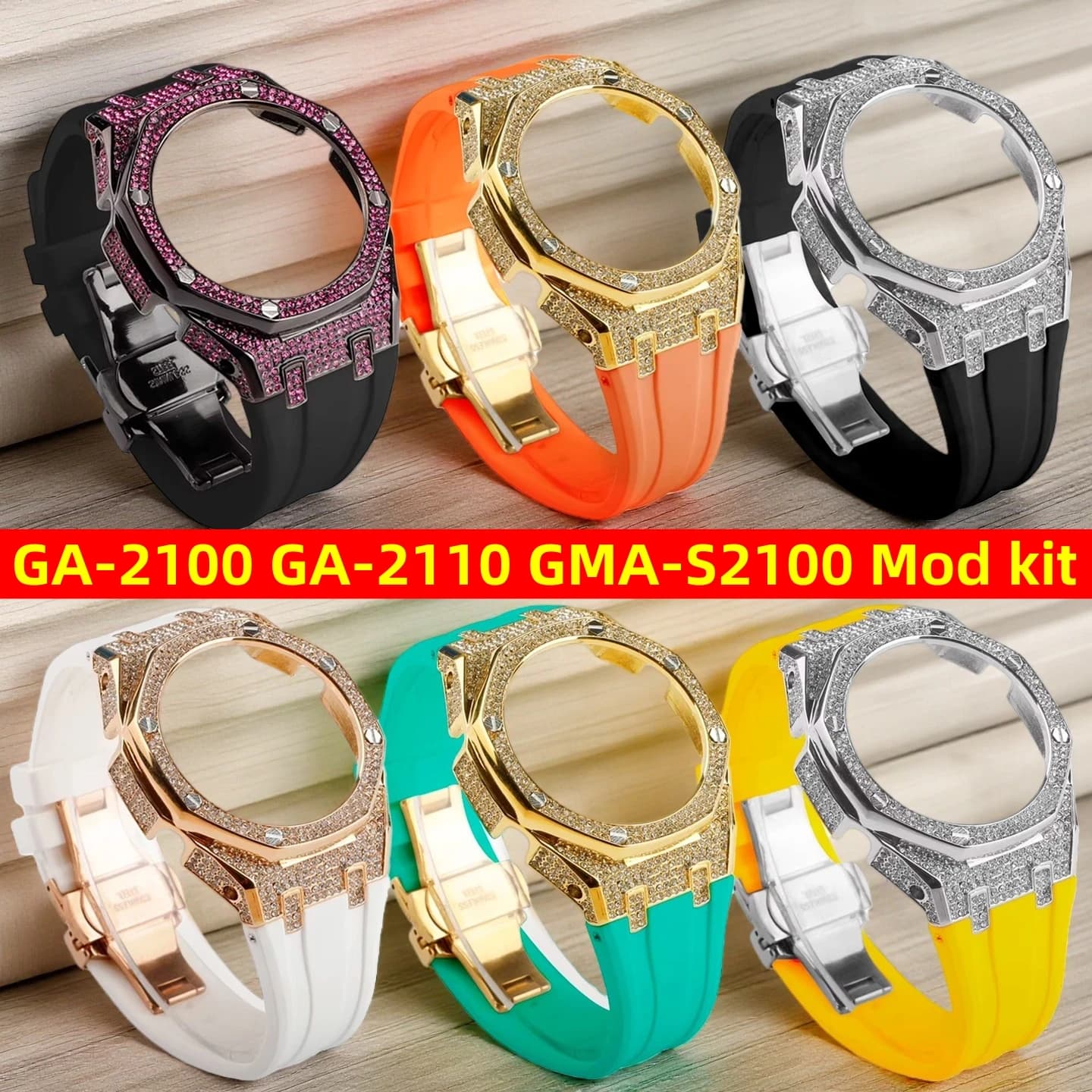 Kit di modifica GA2100 GMA-S2100 per Casio GA-2100 GA2110 GA-B2100 uomo donna, cassa in acciaio inossidabile, cinturino in gomma, parti di ricambio.