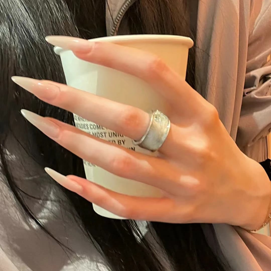 Set of 24 French Fin Nails with Pressure, Lungs and Clips, with Blush Shading, Removable Acrylic Nails