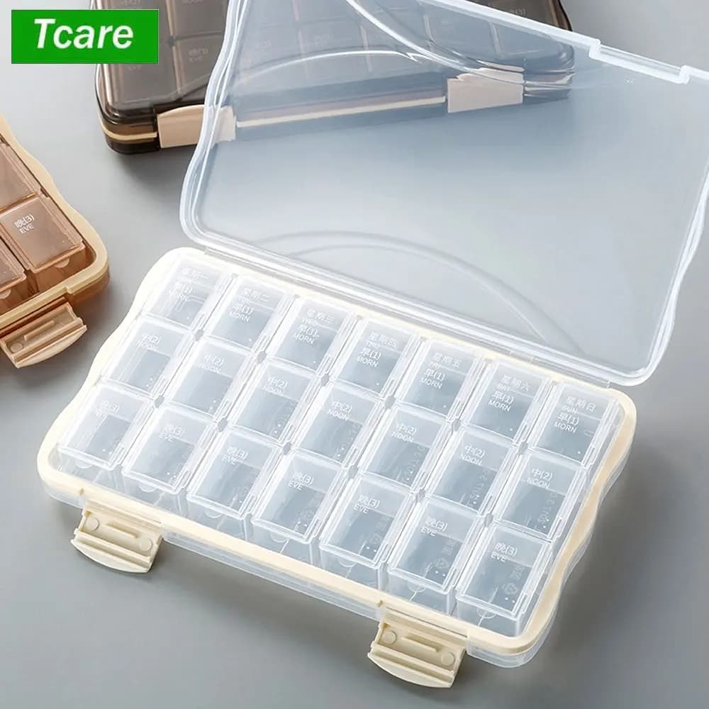 Portapillole settimanale 3/4 volte al giorno, portapillole da 7 giorni con scomparto 21/28, organizer portatile per medicinali per integratori di vitamine