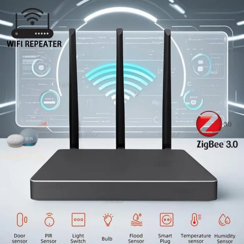 Tuya Zigbee 3.0 Hub Doppio gateway e ripetitore WiFi con ponte di segnale potente migliorato Hub a rete cablato Funziona con Alexa Google