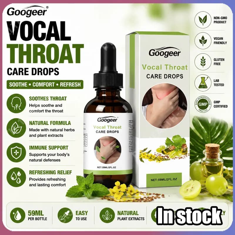 Googeer Gocce per la Cura della Voce e della Gola 59ML, Estratto di Medicina Cinese, Vitamina B1, Miscela di Erbe, Integratore Liquido per Supporto Vocale e Ghiottolino