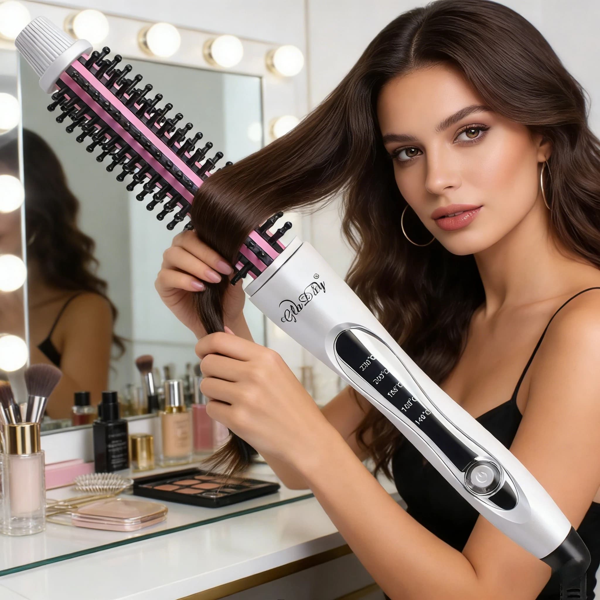 Portable Brush for Straightening and Straightening Hair, with Anti-Scoating Ceramic Coating, for Volume and Curtains, Resistant