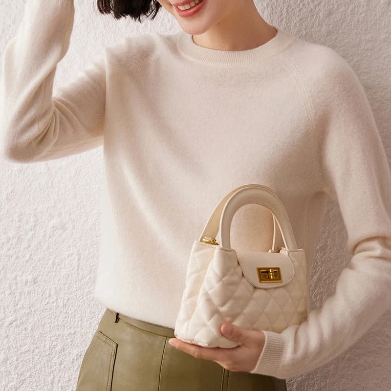 Women's Sweater Autumn/Winter New 100% Pure Cashmere Hoodie Casual Solid Color Knitted Tops Loose Round Neck Blouse Basic
