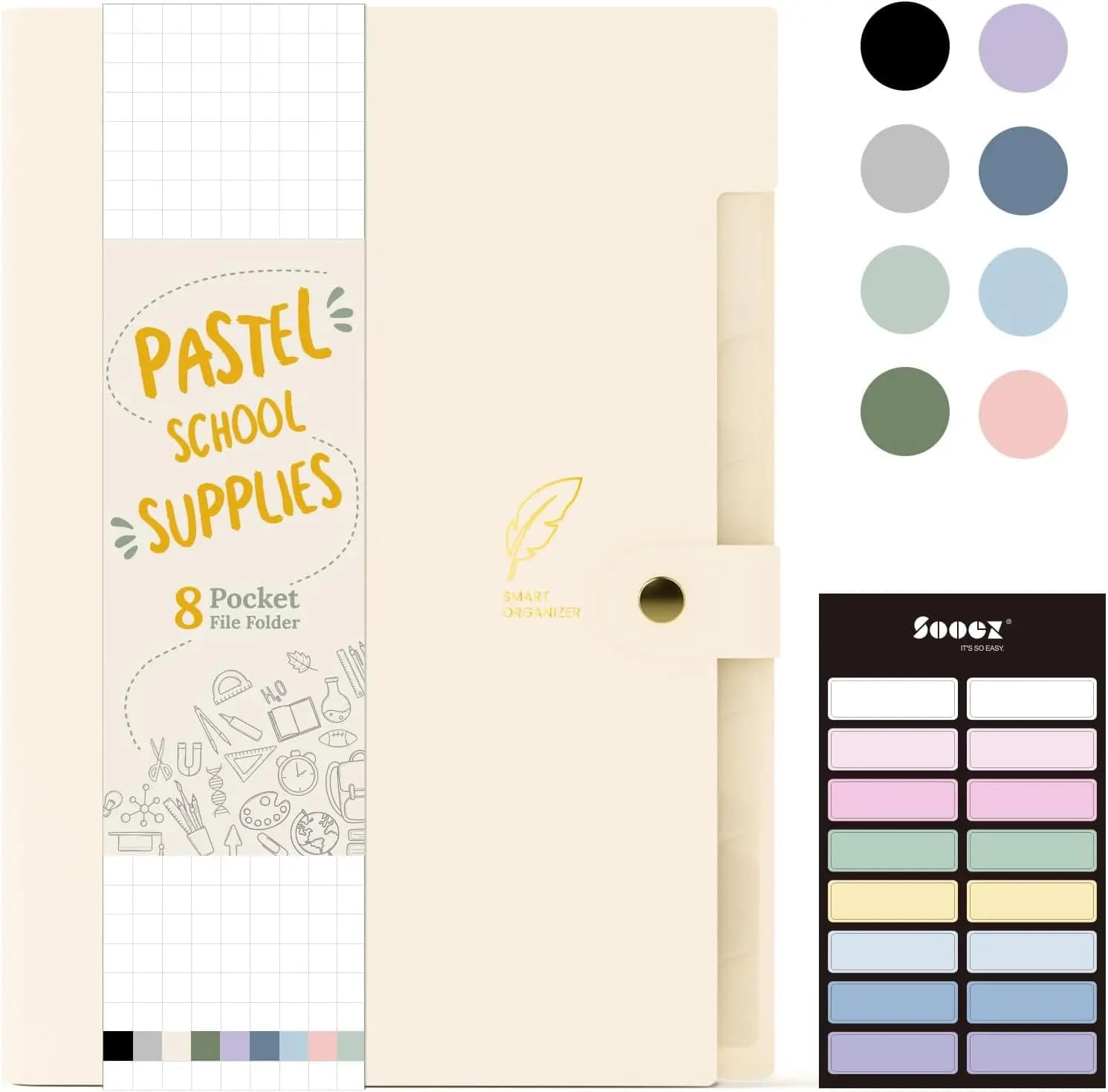 Organizzatore di documenti espandibile color pastello con etichette, porta documenti portatile per forniture scolastiche e da ufficio, formato Letter, beige