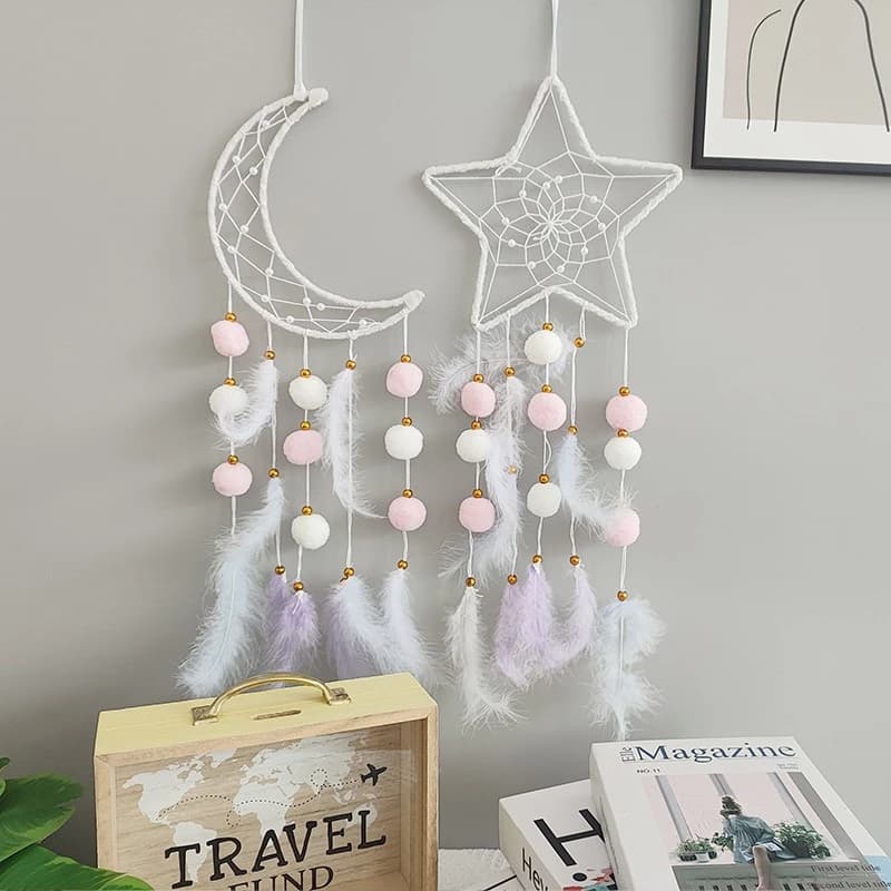 Moon Star Dream Catcher Window Hangings Large Feathers Wind Chimes Home Decorations Garden Wall Pendants Handmade Ornaments Gift