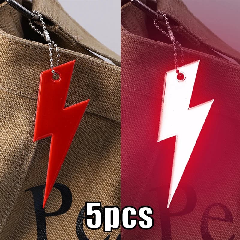 5pcs reflective pendant shaped lightning for bags adult striped ornaments kids night keychain reflective safety accessories