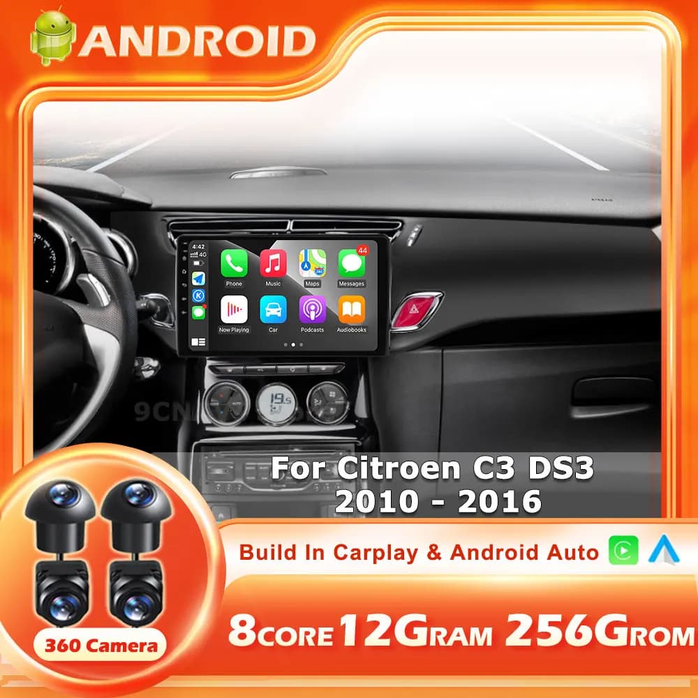 Schermo Android 16 Auto Carplay per Citroen C3 DS3 2010-2016 Autoradio Lettore Multimediale Video GPS Navigazione DSP Stereo BT
