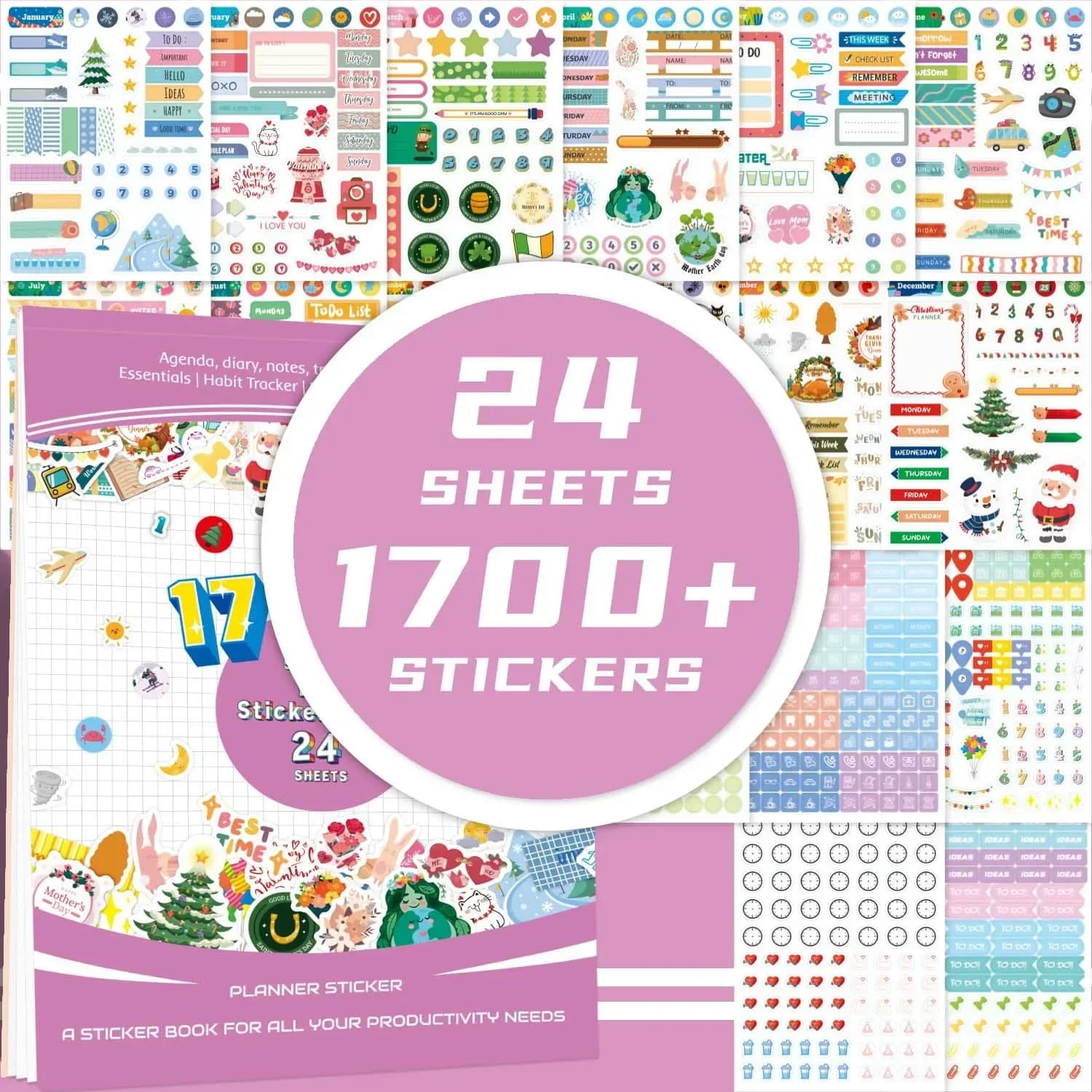 2025 Piano annuale Libro di adesivi Scrapbooking Diario Notebook Calendario Planner Etichetta adesiva Modello cartone animato Numera Data Deco fai da te