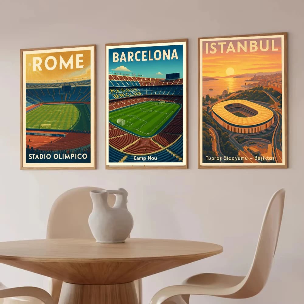 Retro Famous Football Field Stadium Sports Venue Poster Barcelona Canvas Painting Wall Art Pictures Home Decor Frameless