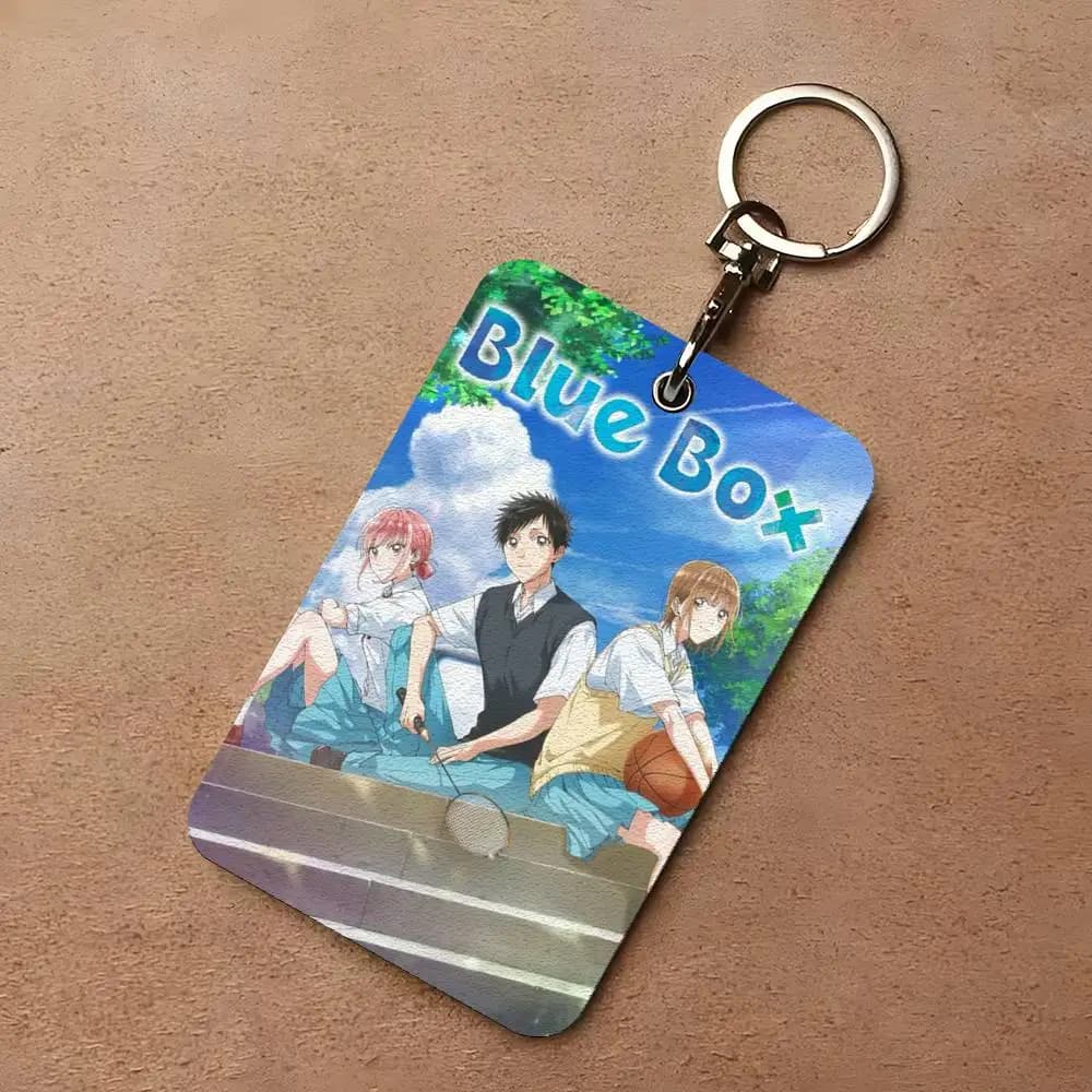 1 pcs Blue Anime Keychain with Card Case, Leather Weaving Door, Keyring Ring
