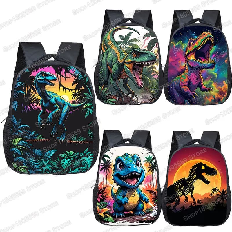 Zaino da 12 pollici con stampa di dinosauro carino per 2-4 anni T-rex Skeleton Borsa da scuola per bambini Asilo Ragazze Bambino Bookbags Regalo