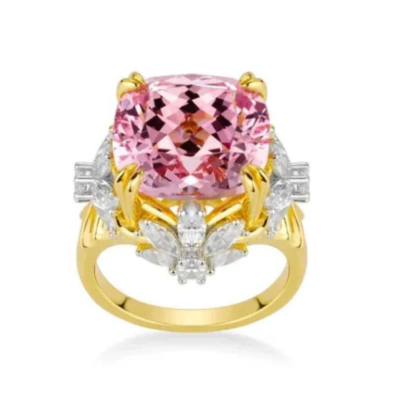 BELLUX Anello in argento 925 placcato oro con zirconi sintetici Morgan, diamante rosa, otto artigli, anello per ragazze dolci di lusso leggero