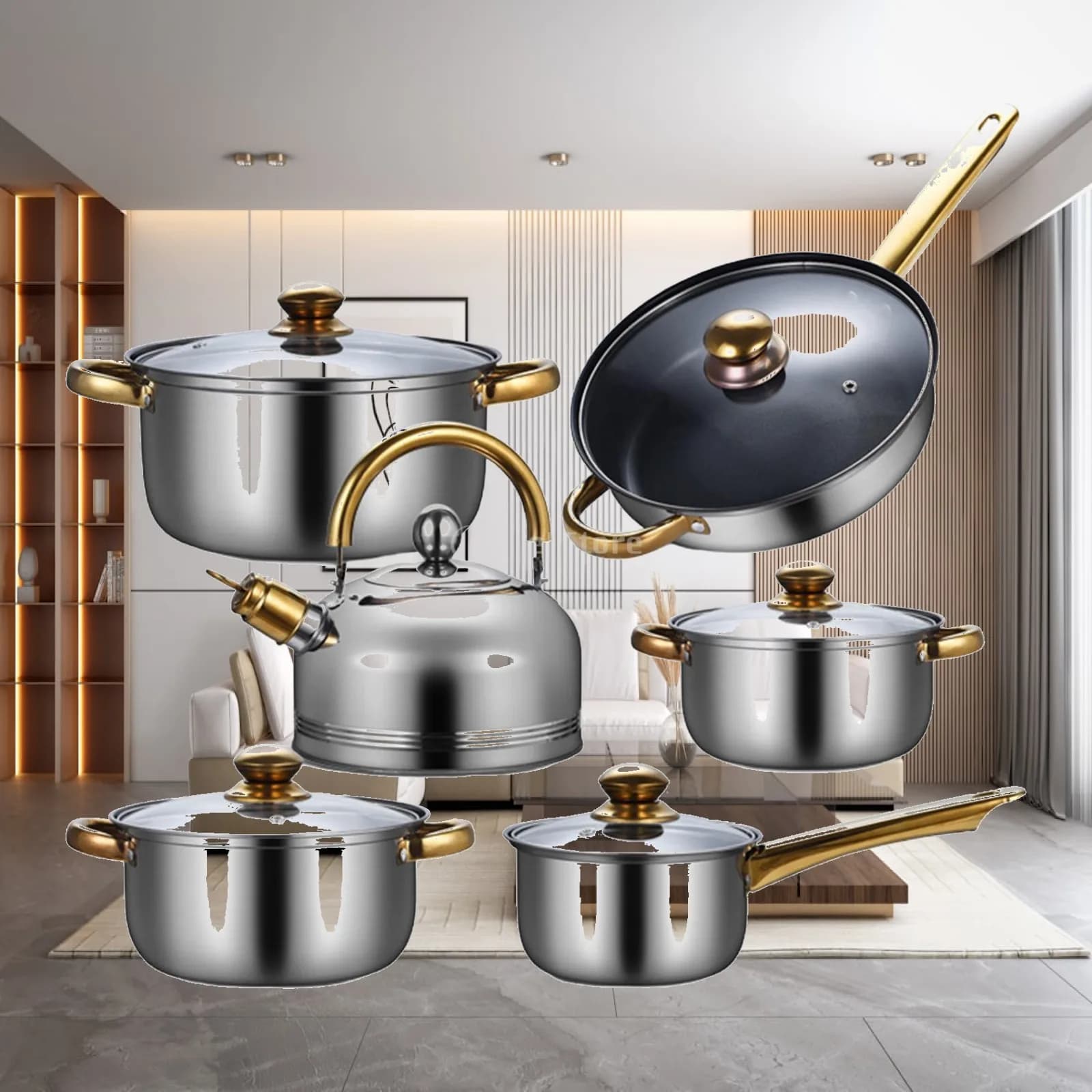 Set di pentole in acciaio inox da 6 pezzi, pentola per zuppa, portatile con coperchio in vetro, padella, set da cucina, pentole e padelle per la casa