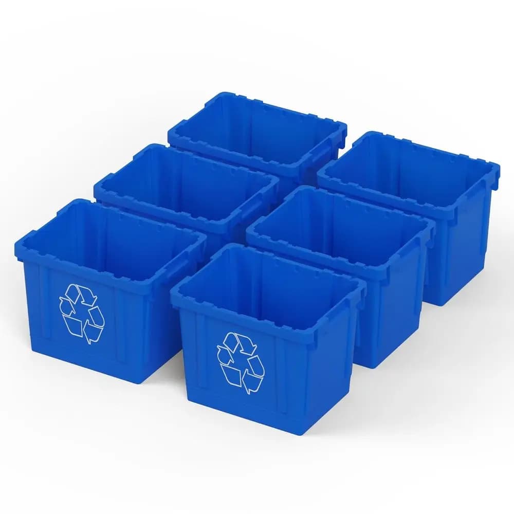 Contenitore per Riciclaggio Blu da 14 Galloni | Confezione da 6 | All'interno e all'esterno della curva stradale | Scatola Impilabile in Carta o Plastica