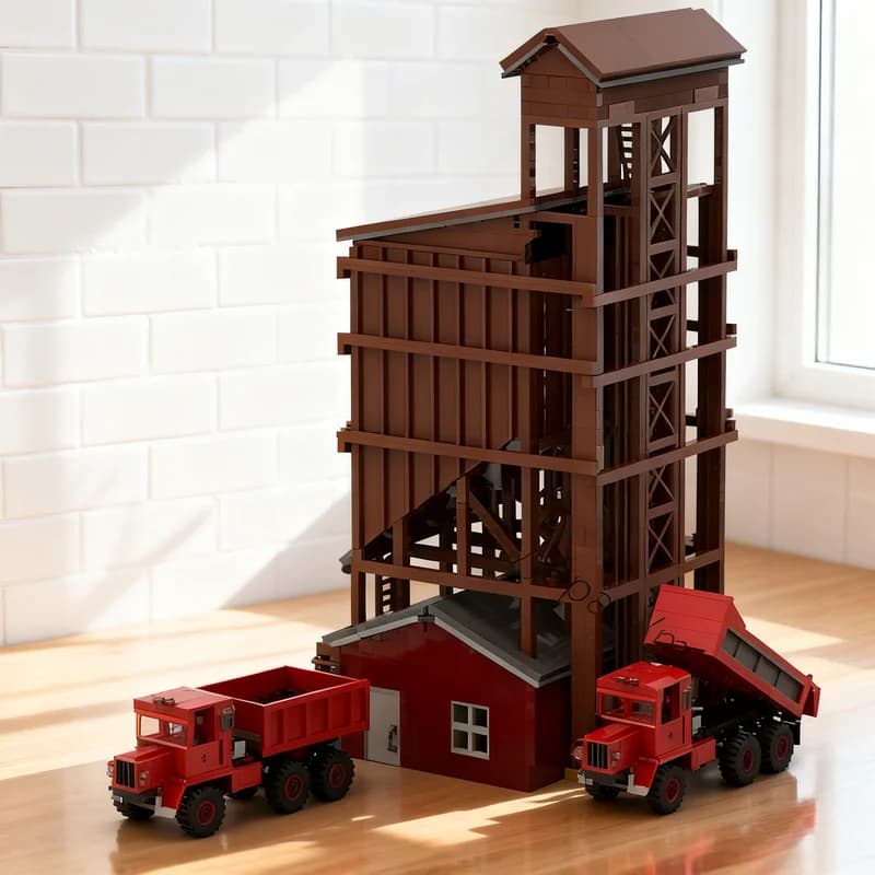 3863 pz MOC Piccolo Modello Modulare di Torre di Carbone in Legno, Blocchi da Costruzione per Paesaggi Urbani, Giocattolo Architettonico, Regali di Natale, Mattoncini Fai da Te per Bambini