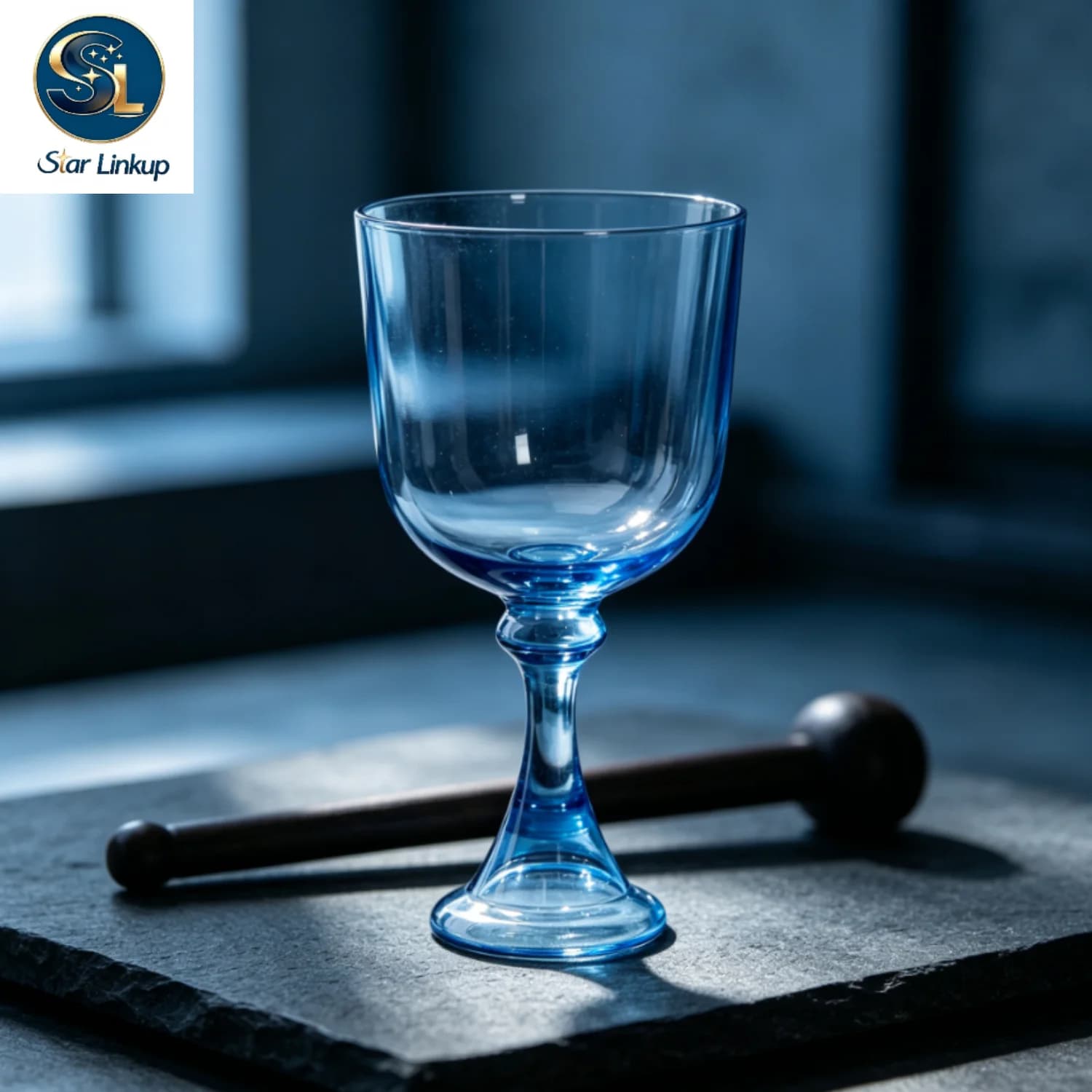 STAR LINKUP 5‑6.5 Inch Transparent Blue Quartz Crystal Chalice Singing Bowl 432Hz/440Hz Note Sound Healing Chakra Balancing Yoga Meditation Sound Bath Percussion Instrument With Mallet
