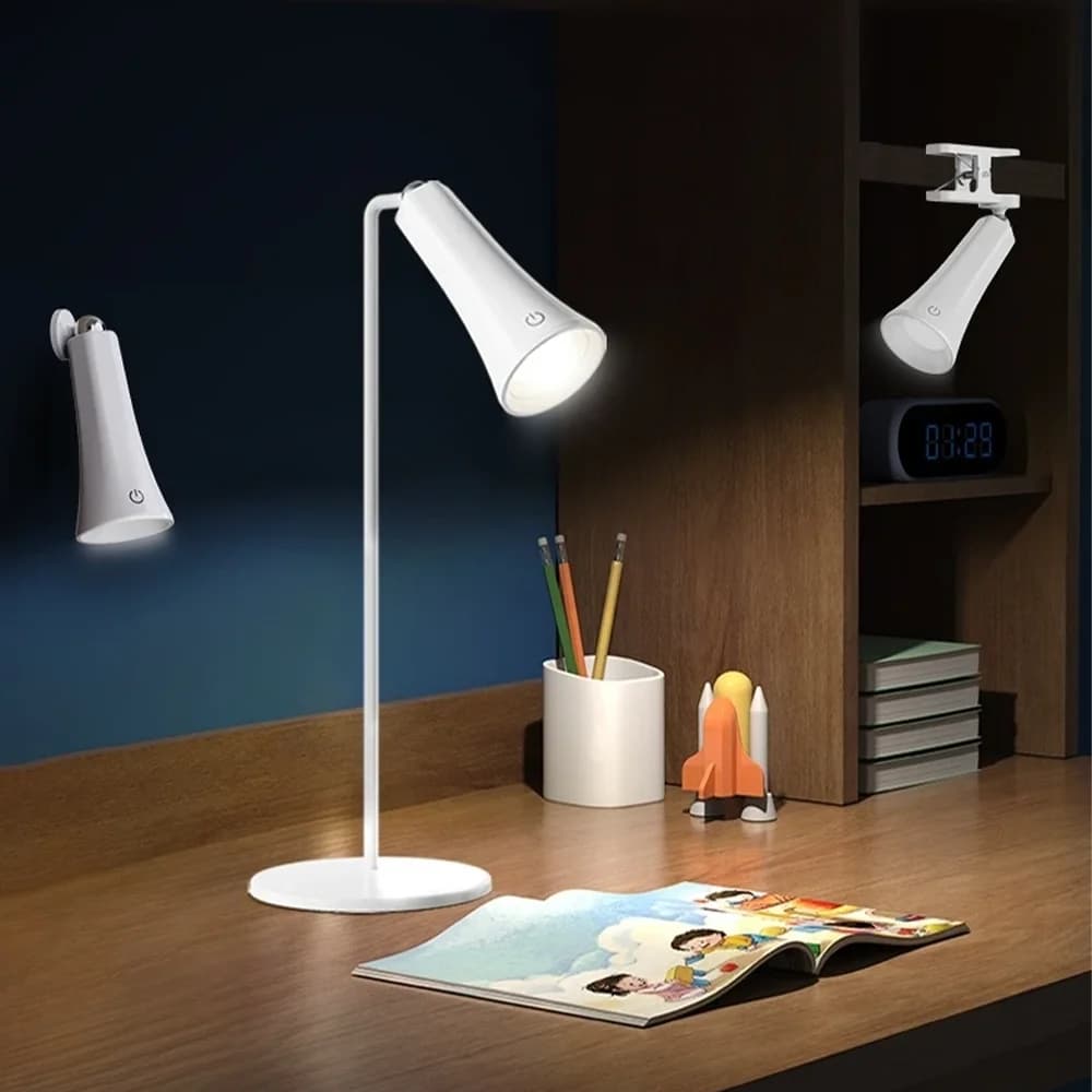 Lampada da tavolo 5 in 1 Lampada da scrivania ricaricabile a LED per protezione degli occhi Lampada da scrivania con clip magnetica Luce notturna Power Bank per studio Regalo di lettura per bambini