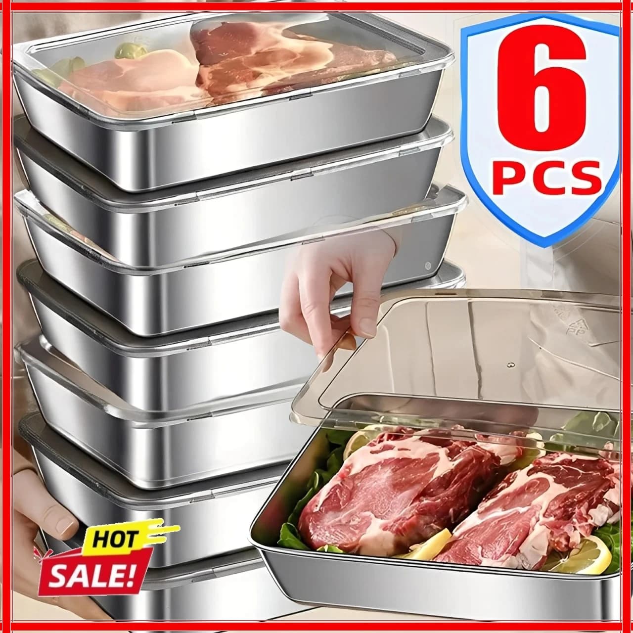 Stainless Steel Food Storage Container Rectangle Dish with Cover Noodles Fruit Tray Lunch Box Thick Refrigerator Organizer Plate