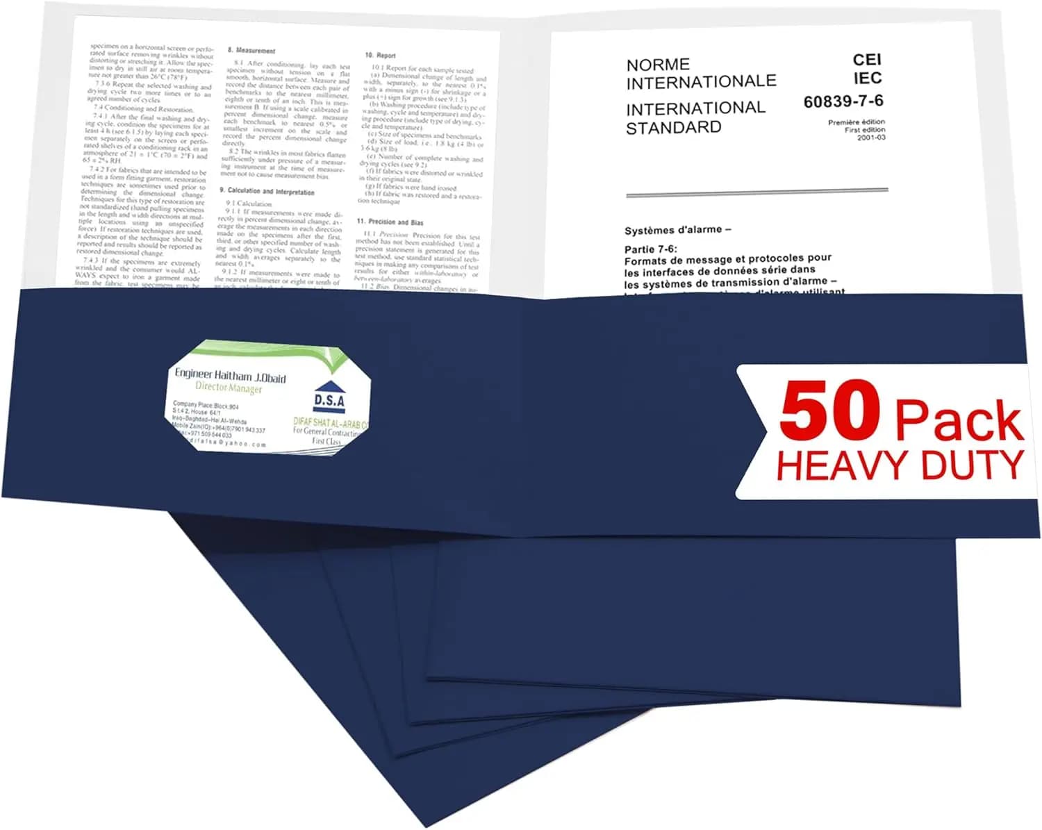 50 Pacchi di Cartelle Portadocumenti a Due Tasche con Slot per Biglietti da Visita, Carta Texturizzata, Formato Letter per Uso Scolastico e d'Ufficio
