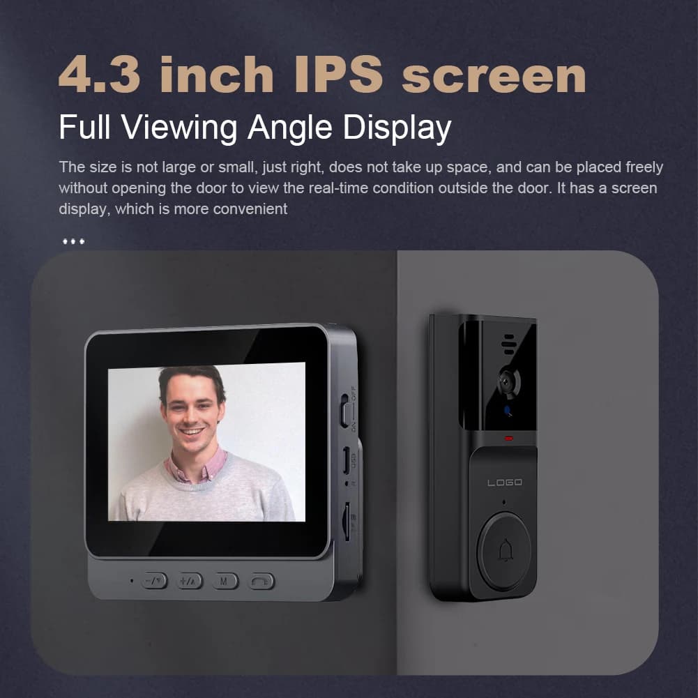 Campanello video wireless Wi-Fi 2.4G con display IPS da 4,3 pollici Campanello video intelligente Visione notturna a infrarossi per la sorveglianza domestica