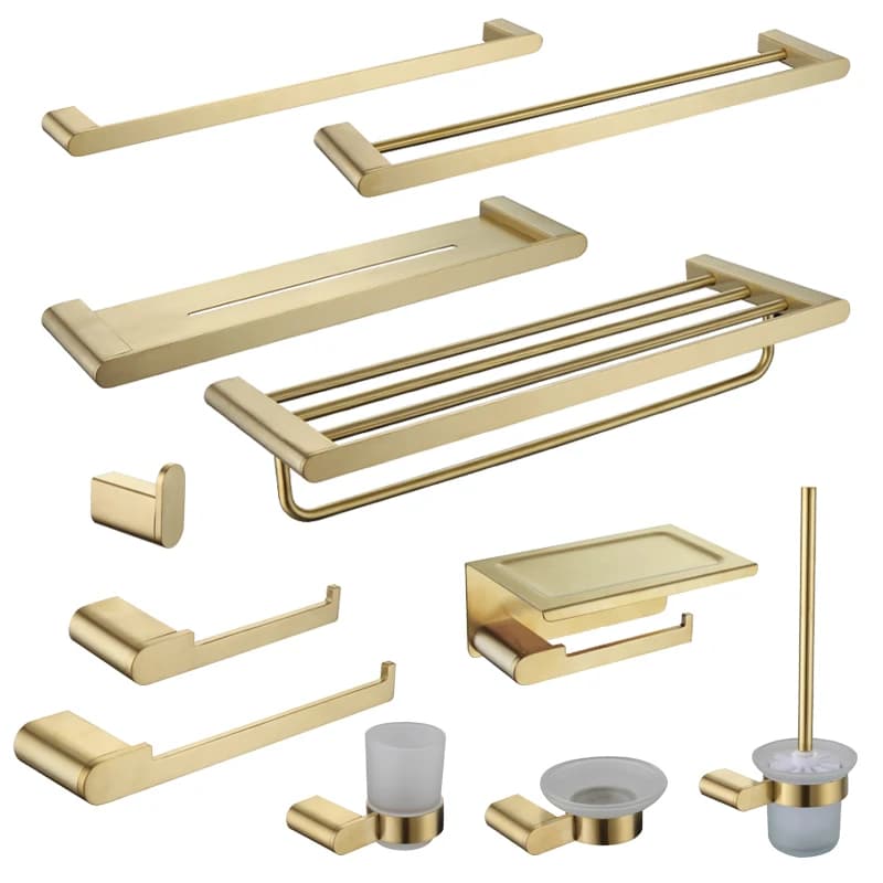 Set di Accessori per Bagno di Lusso in Oro Spazzolato: Portarotolo, Portasciugamani, Barra Appendiabiti, Gancio per Accappatoio