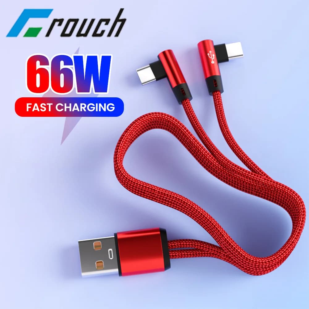 Cavo USB 2 in 1 a gomito di tipo C Cavo USB C da 90 gradi Cavo telefonico micro USB per dati di ricarica rapida da 66 W per iPhone Android Gaming