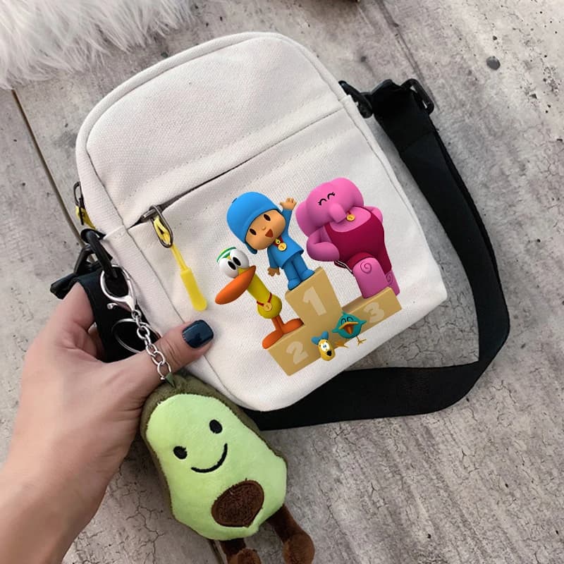 POCOYOES Shoulder Bag Anime Figure Boy Girl Crossbody Bags Kawaii Canvas Square Messager Women Men Travel Sport Birthday Gift