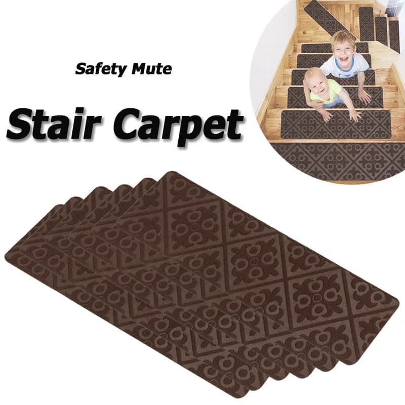 6/12pcs 20x76cm Soft Stair Stepping Mat Pattern Self-adhesive Non-slip Water Absorption Stair Carpet Mat Mute Protector Rug