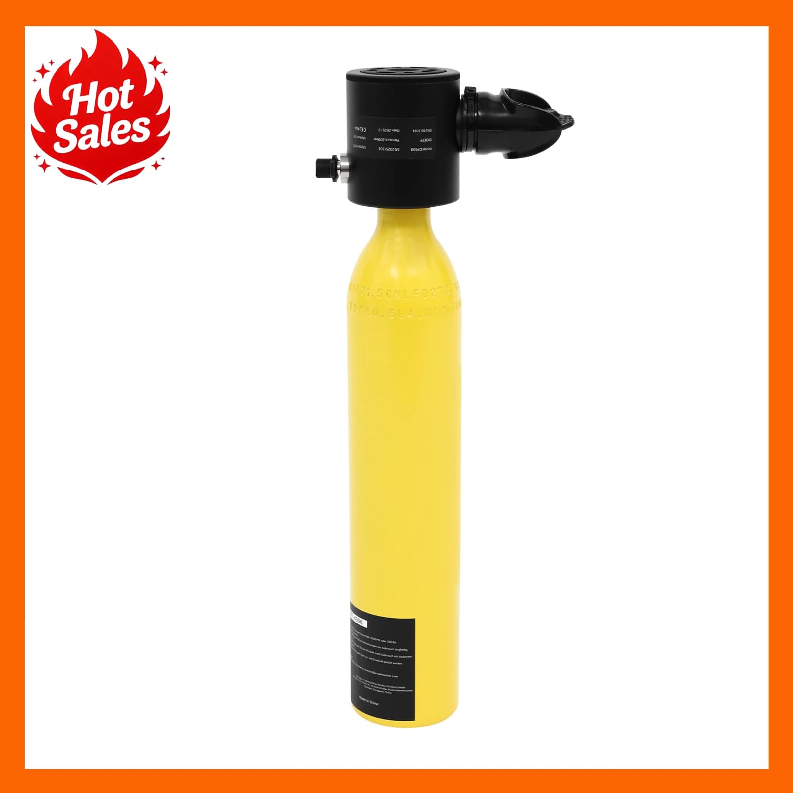 Scuba Tank 0.5L Yellow Portable Mini Breathing Apparatus with Hand Pump Anti-Drop Lanyard Quick Use Emergency Snorkeling Tank for Shallow Water Rescue Lightweight Easy to Carry