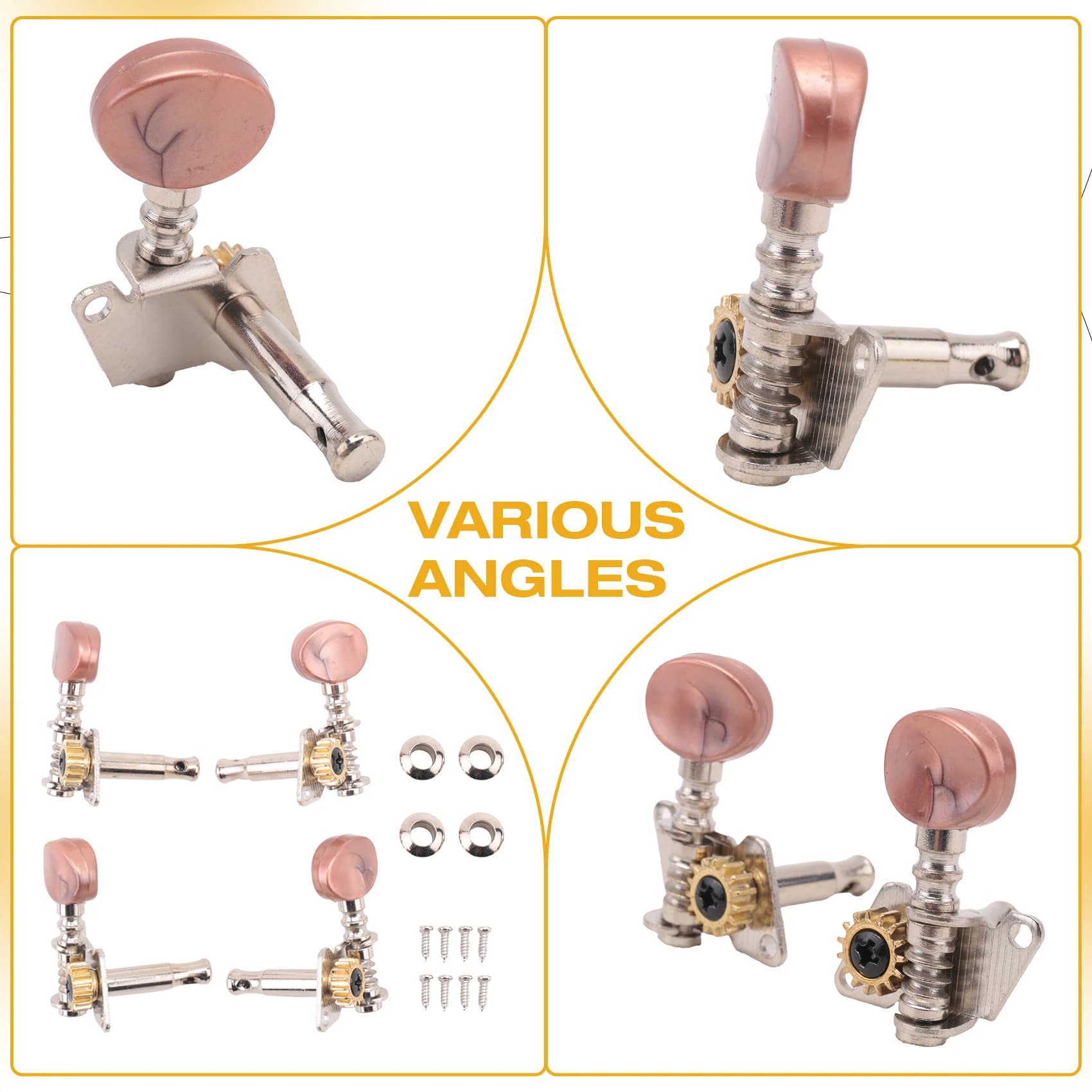 ABKV-2R2L Metal Ukulele Locking String Tuner Guitar Tuning Peg Machine Head With Brown Head Pegs For Ukulele Guitar Part