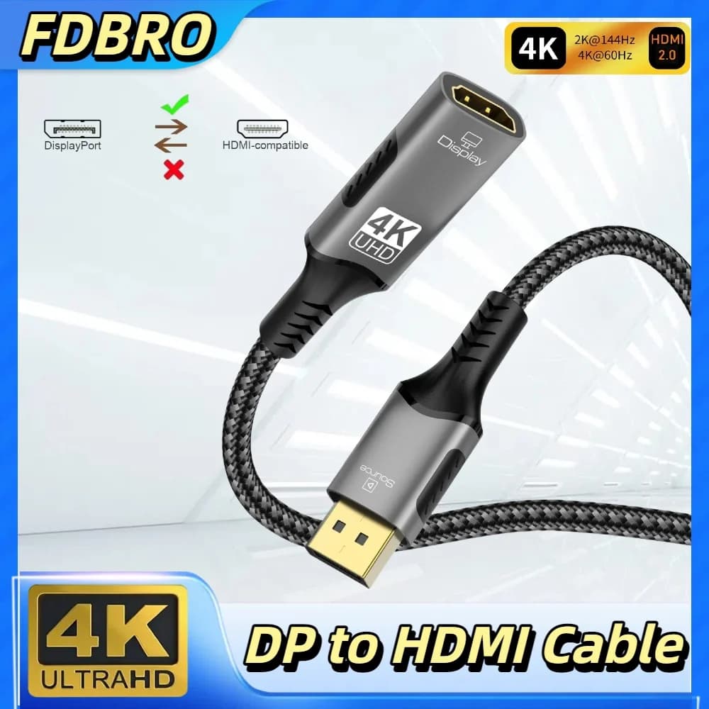 Il cavo di prolunga adattatore da DisplayPort a HDMI 4K supporta DisplayPort a HDMI da 4K a 60 Hz 21,6 Gbps compatibile per laptop e HDTV