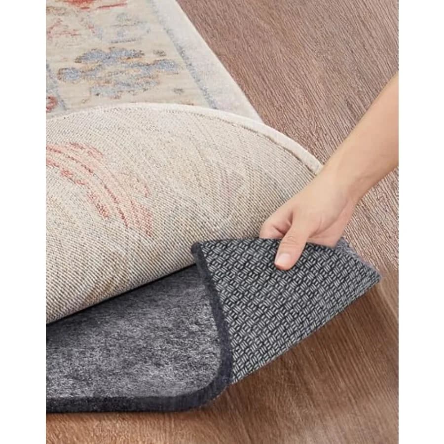Padded non-slip rug for carpets, 8 x 10 feet, felt and silicone, 1/4 inch thick, for wooden floors and finished surfaces.