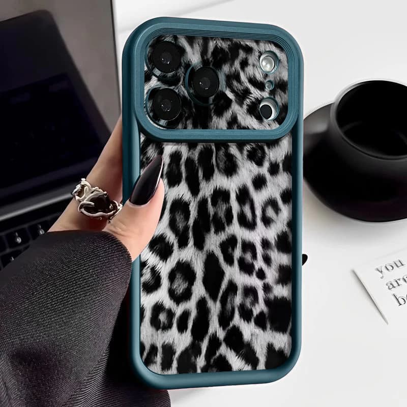 Custodia morbida per telefono in TPU con stampa leopardo delle nevi per iPhone Air 16e 17 16 15 14 Pro Max 13 12 Pro 15 16 14 Plus Cover in silicone antiurto